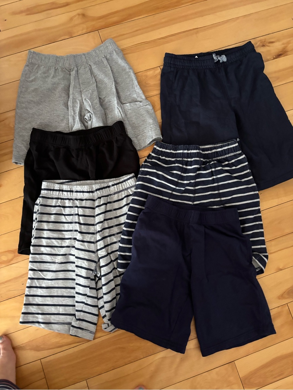 Kids Solid & Striped Lounge Shorts - Navy, Gray, Black